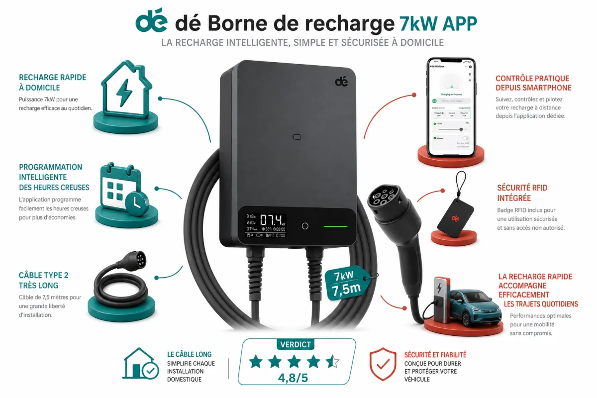 Fonctionnalites cles dé dé Borne de recharge 7kW APP