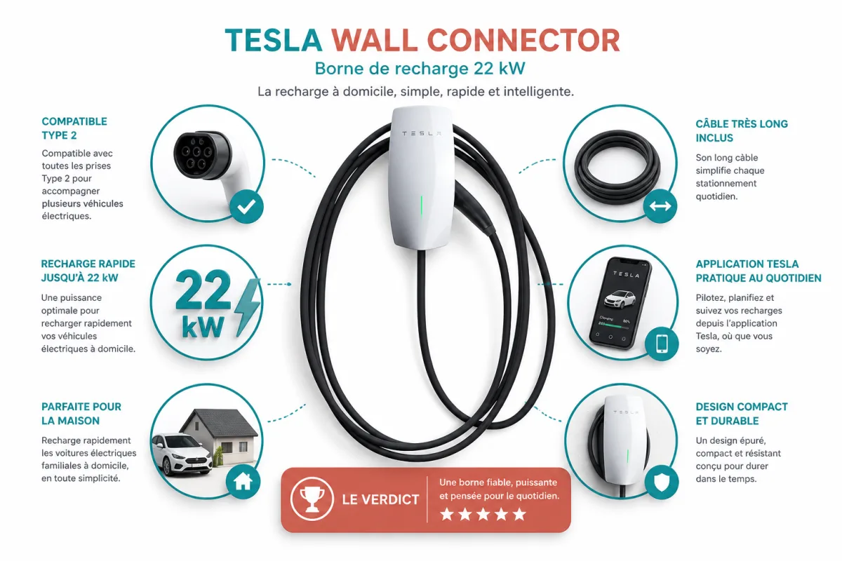 Fonctionnalites cles TESLA TESLA Borne de recharge Wall Connector