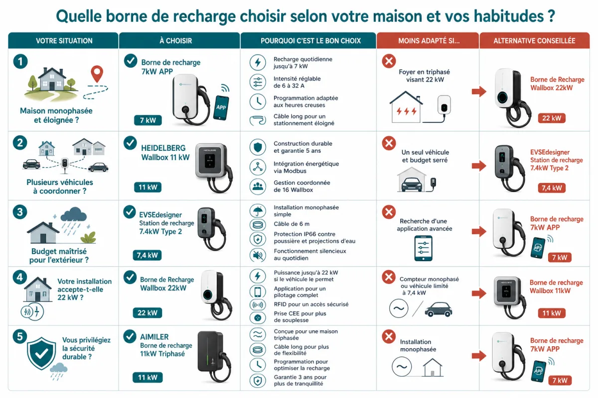 Arbitrage entre puissance, installation électrique, connectivité, sécurité et habitudes de stationnement
