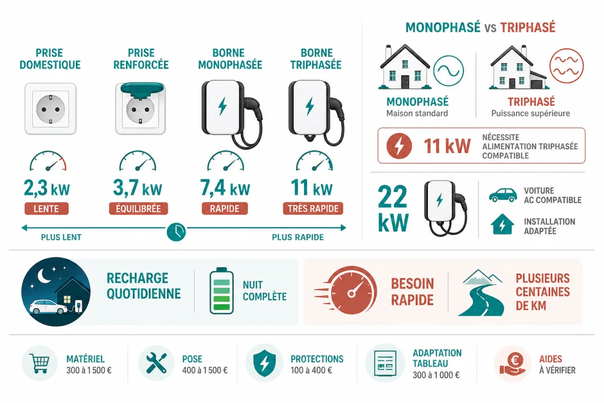 Comparaison des puissances de recharge et des kilomètres récupérés selon l’usage quotidien